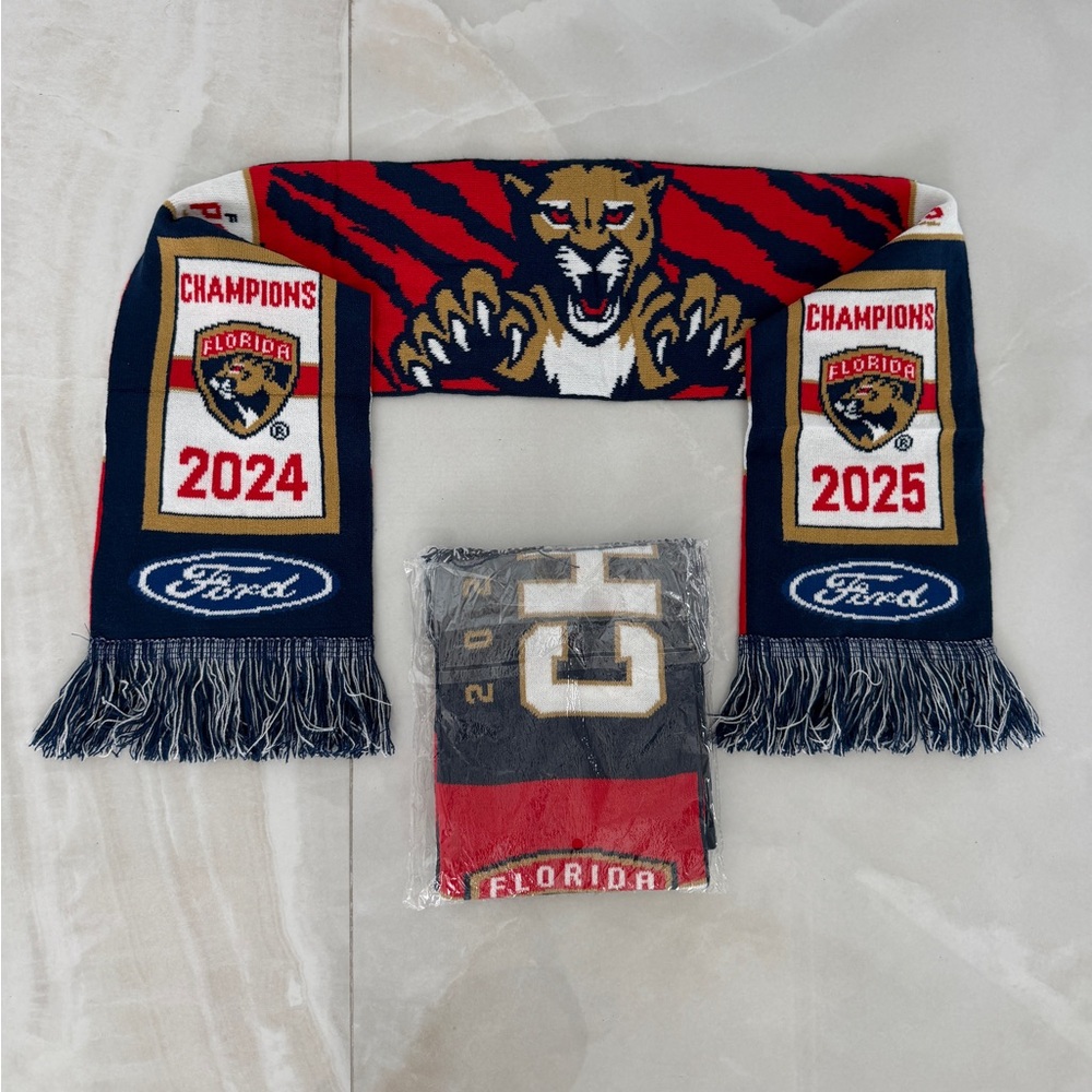 New in Package Florida Panthers Stanley Cup REPEAT Champions NHL Hockey Scarf